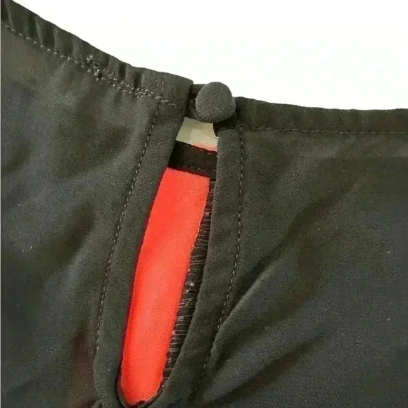 CHLOE K BLACK SILK TANK WITH NEON ORANGE STRIPE KEY HOLE WITH BUTTON CLOSURE - Picture 2 of 5